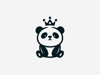 Naklejka premium Royal baby panda wearing crown on throne in majestic vector logo illustration