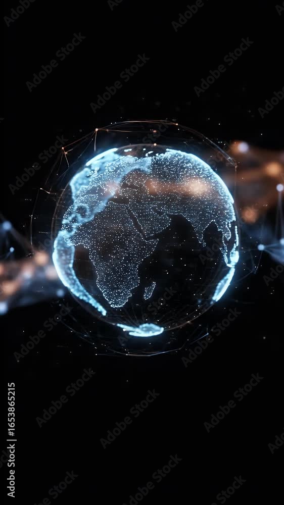 Aufkleber abstract 3d globe network visualization with light particles and connections