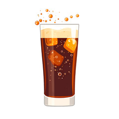 Pixelated Soda Glass with Ice Cubes and Bubbles a Refreshing Fizzy Drink Illustration on White Background