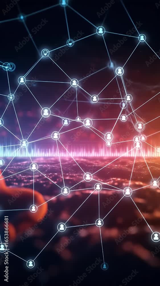 Poster abstract 3d network connection with glowing lights