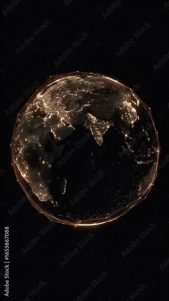 Poster abstract 3d realistic digital planet earth night lights glowing network connection background