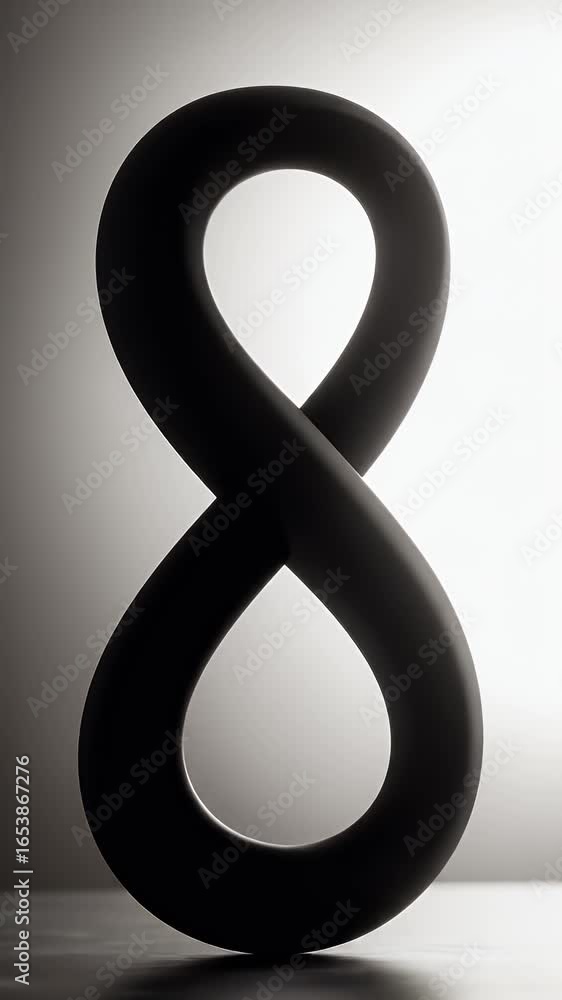 Poster abstract 3d render of a black infinity loop symbol with smooth curves and dramatic lighting