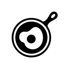 Simple flat icon of a frying pan holding a fried egg, evoking breakfast and home cooking.