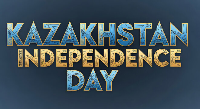 Kazakhstan independence day celebration with textured artistic lettering on a dark background