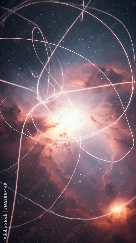 Poster abstract 3d render of a glowing nebula with swirling light particles background