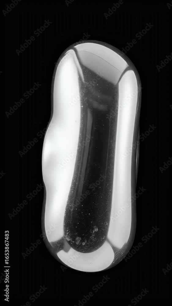 Poster abstract 3d render of a shiny metallic oval shape on black background