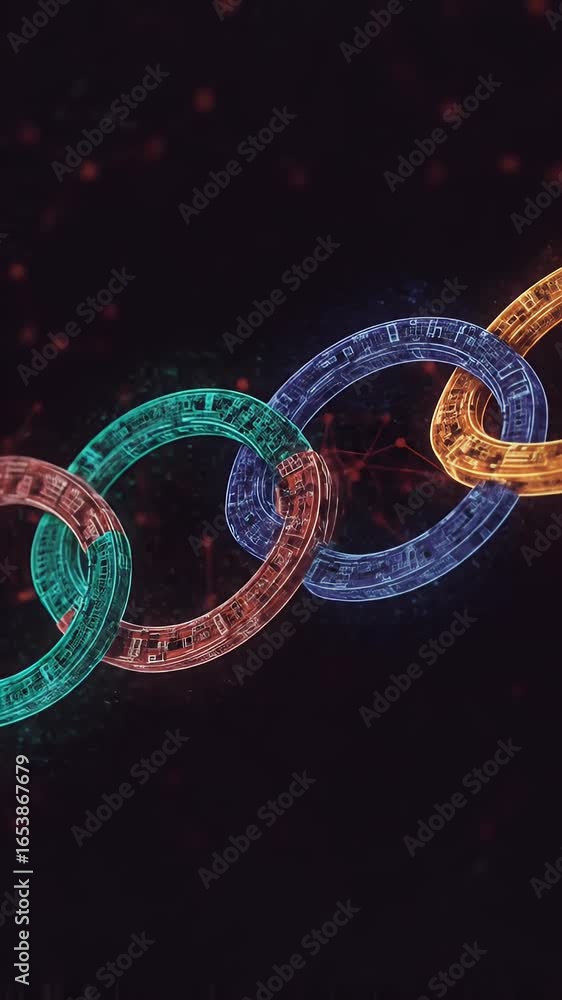 Poster abstract 3d render of connected digital chain links technology network