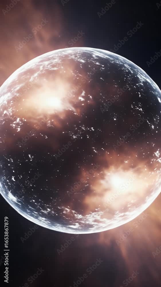 Poster abstract 3d render of glowing celestial sphere in nebula background