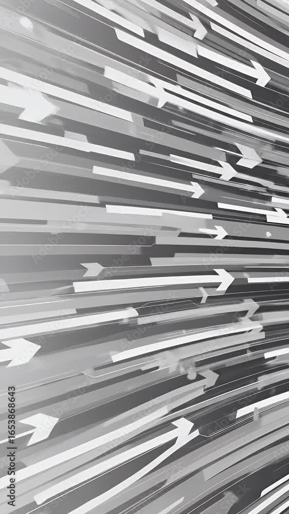 Poster abstract 3d rendering of fast moving arrows in grey and white tones