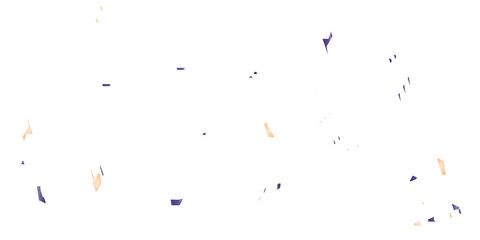 A festive and celebratory abstract background with a multitude of scattered confetti and streamers in blue and orange, creating a joyful, dynamic pattern on a clean white background.