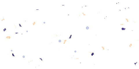 A festive and celebratory abstract background with a multitude of scattered confetti and streamers in blue and orange, creating a joyful, dynamic pattern on a clean white background.