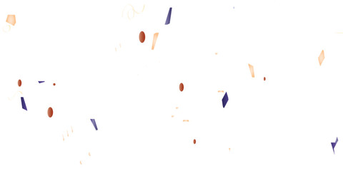 A festive and celebratory abstract background with a multitude of scattered confetti and streamers in blue and orange, creating a joyful, dynamic pattern on a clean white background.