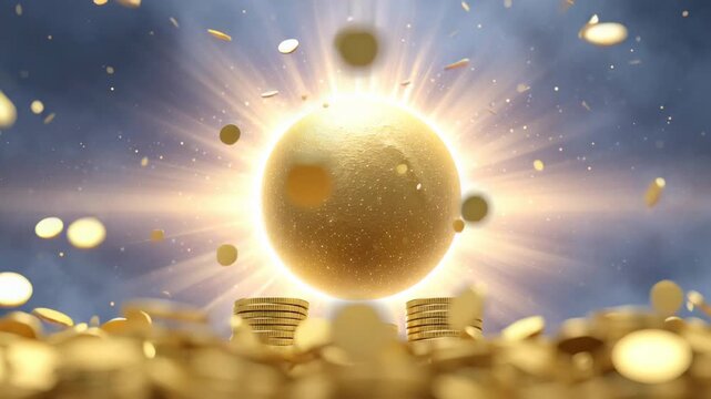 A glowing magnetic sphere surrounded by a golden aura, pulling stacks of cash and gold coins toward it, symbolizing the law of attraction for wealth.