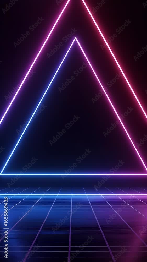 Poster abstract 3d triangle geometric neon glow in dark futuristic grid background