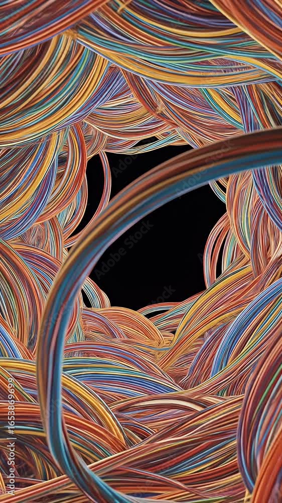 Poster abstract 3d tunnel of colorful interconnected data cables technology background
