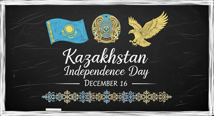 Kazakhstan independence day celebration with national symbols on blackboard background