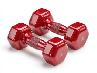 Pair of red hexagonal dumbbells
