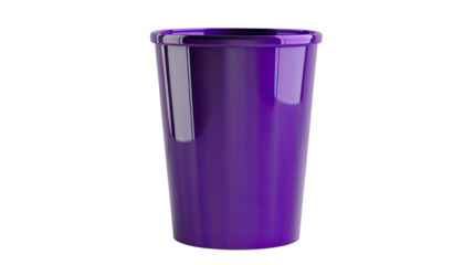 Vibrant glassy purple trash bin plastic waste container isolated on white background
