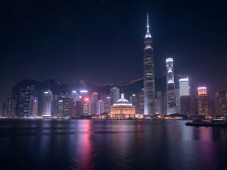 A beautiful city skyline at night