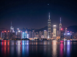 A beautiful city skyline at night