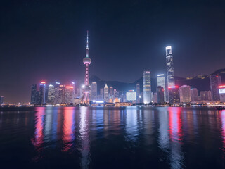 A beautiful city skyline at night