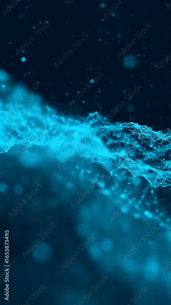 Poster abstract blue digital network structure with glowing particles and connections