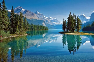 Serene mountain lake reflecting a clear sky