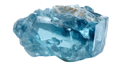 Aquamarine gemstone with icy blue clarity, photoreal, isolated on white