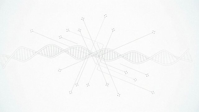 Abstract dna helix connecting to an array of points, representing data analysis and genetic mutation research footage. - Powered by Adobe