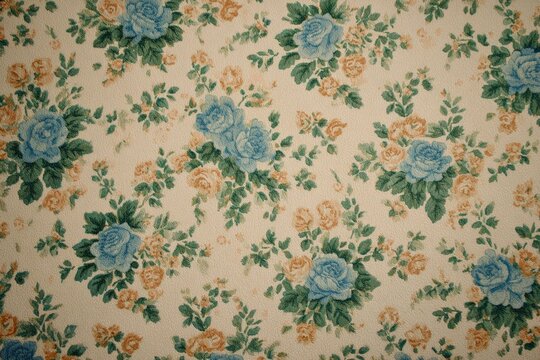 Fototapeta Vintage floral wallpaper with light beige background