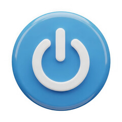 Blue circular power button icon on black background