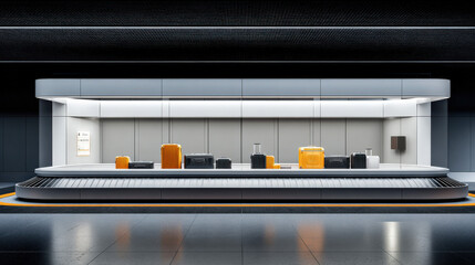 3D render of baggage carousel with digital overlay highlighting cleared luggage minimalism illustration concept scene visual for commercial design use high detail quality stock image illustration conc