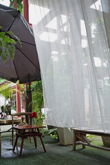 Exterior design and decoration at coffee cafe and bakery shop among natural green park