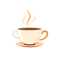 Pixel Art Image of Steaming Coffee Cup with Handle on Saucer Cream and Brown Colors