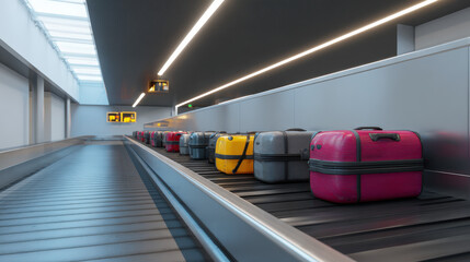3D render of baggage carousel with digital overlay highlighting cleared luggage minimalism illustration concept scene visual for commercial design use high detail quality stock image illustration conc