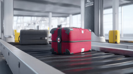 3D render of baggage carousel with digital overlay highlighting cleared luggage minimalism illustration concept scene visual for commercial design use high detail quality stock image illustration conc