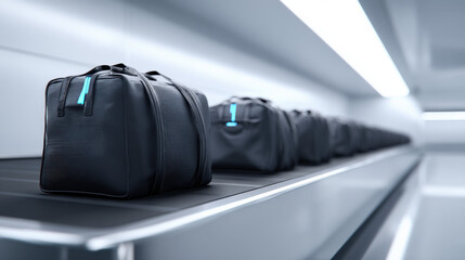 3D render of baggage carousel with digital overlay highlighting cleared luggage minimalism illustration concept scene visual for commercial design use high detail quality stock image illustration conc