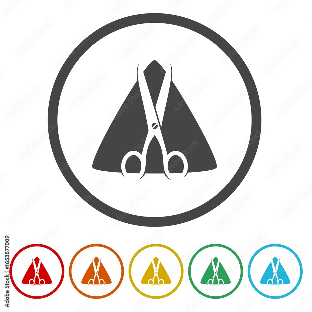 Poster open scissors logo icon. set icons in color circle buttons