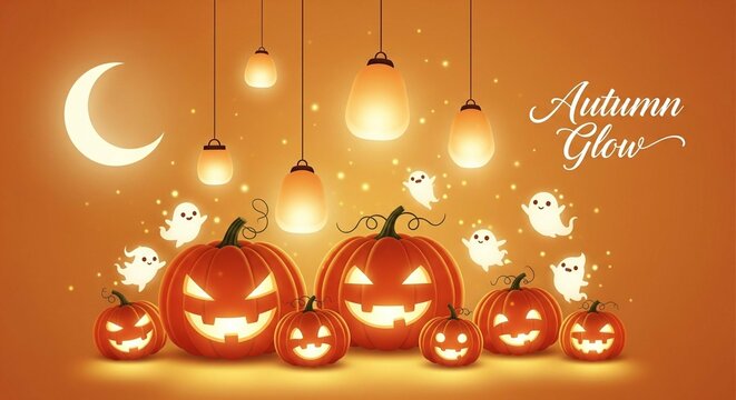 Eerie elegance: a festive halloween arrangement with pumpkins and ethereal lighting