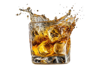 Whiskey glass with ice, splash