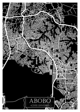 Abobo C&ocirc;te d'Ivoire City Street Map. City downtown, abstract travel art, modern background graphic design, new office banner art, street view paint