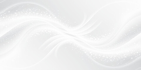 Monochrome abstract waves with snowfall particles and soft gradients in grayscale, ideal for modern design and backgrounds.