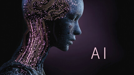 AI technology digital art futuristic design human like figure circuit patterns innovation abstract representation creativity technology