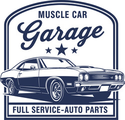 Muscle car garage full service auto parts vintage classic car repair shop