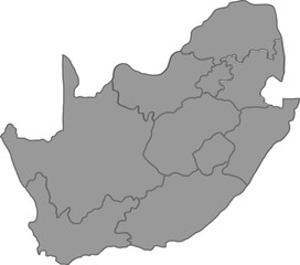 Simple Map of South Africa in Grey Silhouette