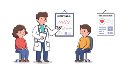 Doctor Explaining Hypertension to Patients in Medical Consultation.