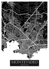 Naklejka premium Montevideo Uruguay City Street Map. City downtown, abstract travel art, modern background graphic design, new office banner art, street view paint