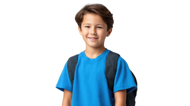 Ready to Learn: A cheerful young student confidently poses, exuding happiness as he prepares for a day of learning and knowledge, perfectly capturing the essence of the journey.