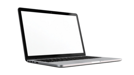 Modern Laptop with Blank Screen: a modern laptop featuring a blank, illuminated screen set against a clean, inviting backdrop, perfect for showcasing digital content or product presentation. 