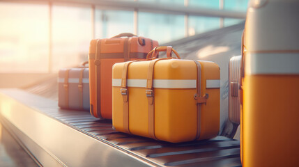 3D render of baggage carousel with digital overlay highlighting cleared luggage minimalism illustration concept scene visual for commercial design use high detail quality stock image illustration conc